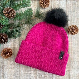 Crochet Fuchsia Pompom Beanie Fold Over Hat
